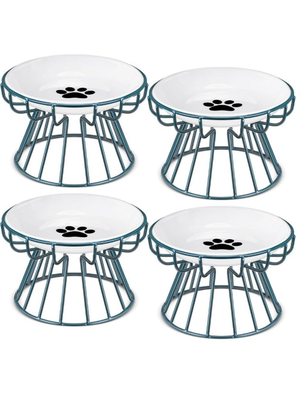 Elevated Cat Bowls Set - Ceramic Raised Food Dishes with Metal Stand, Non-Slip